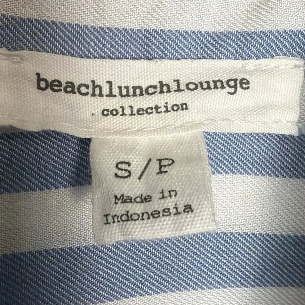 BeachLunchLounge Blue White Striped Button Front Shirt Rayon Lyocell Roll Tab S - Picture 7 of 8
